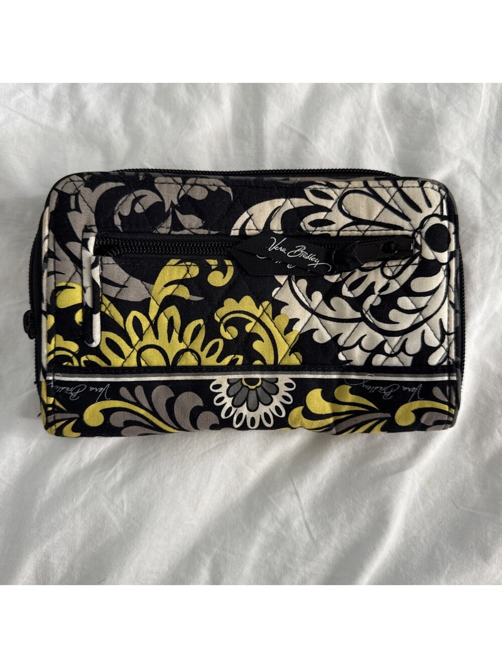 Vera Bradley Baroque Turnlock Wallet Organizer Black White Yellow Floral Retired - Picture 5 of 7
